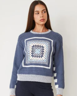 MONROW Crochet Pullover Sweater WASHEDBLUE Store